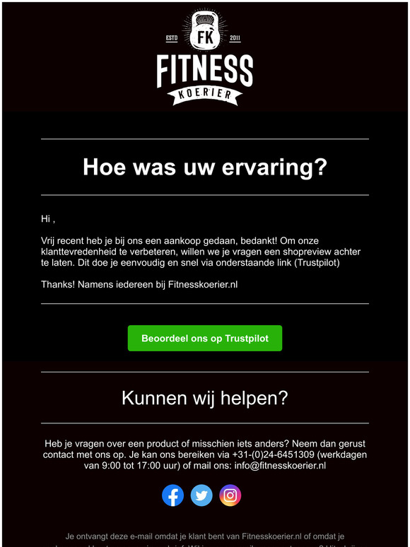 Tevreden met Fitnesskoerier?