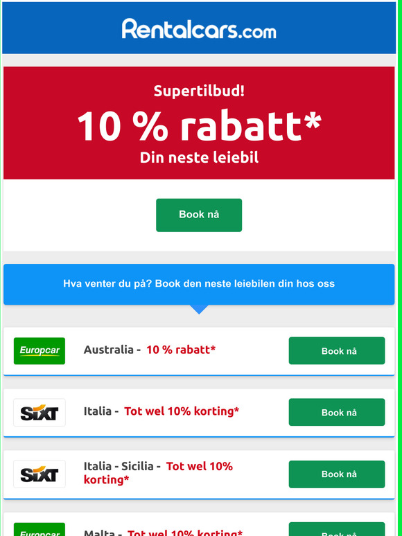 Book nå og få opptil 10 % avslag