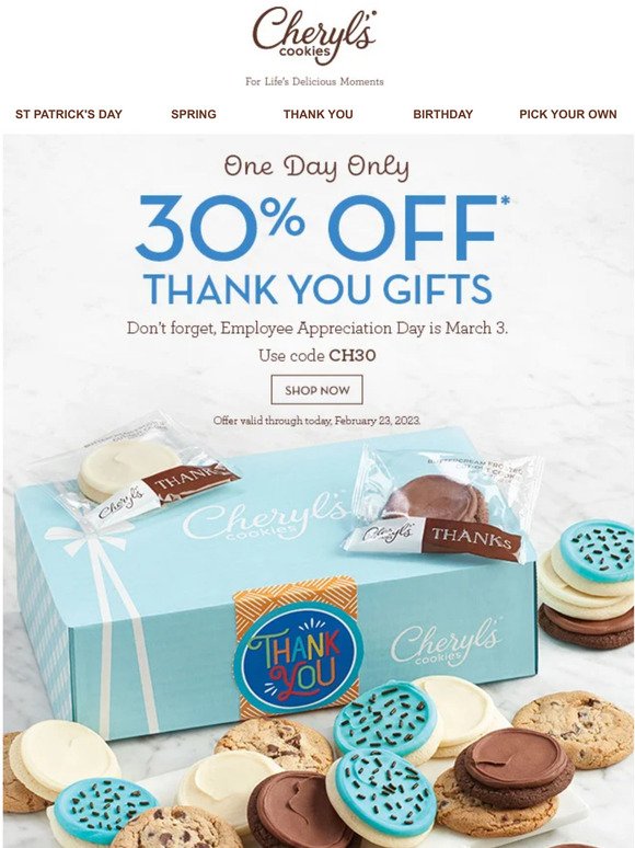 One day only! Save 30% on thank you gifts.