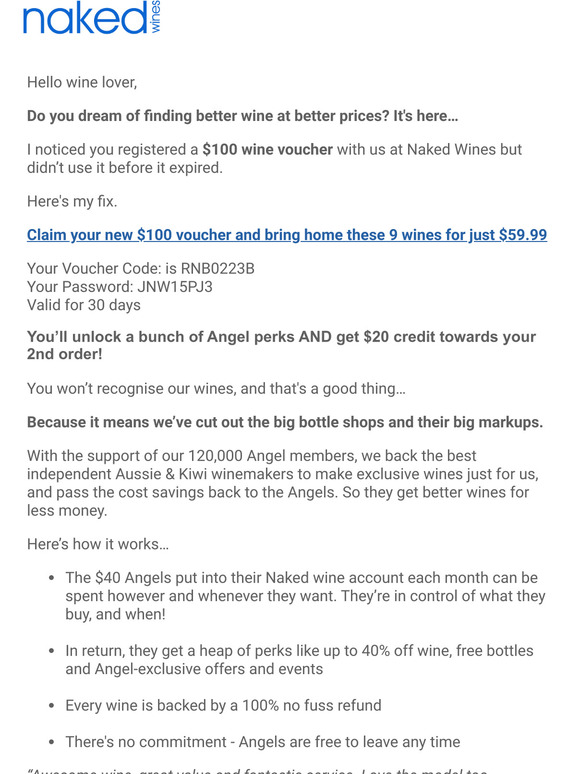 Fancy $100 off our wines + $20 off your 2nd order?