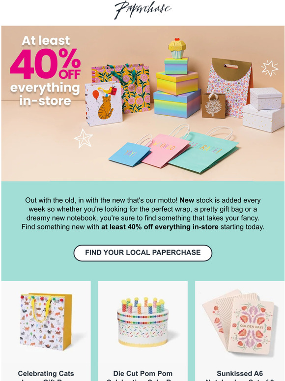 At least 40% off everything in-store starts today 😍