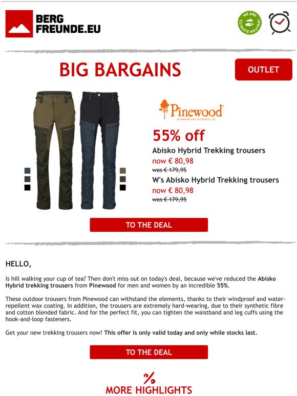 ⏰ Today only: 55 % off Pinewood trekking trousers