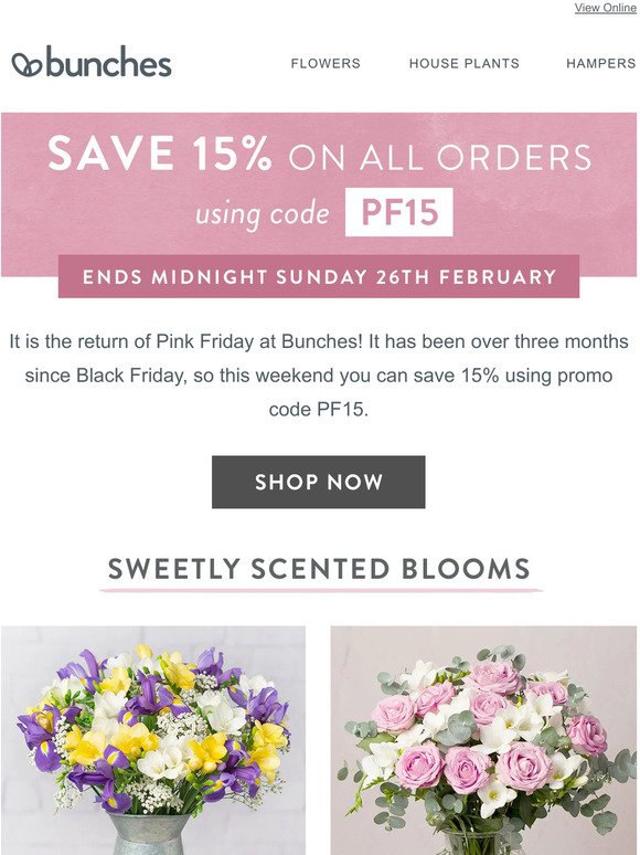 Get 15% off this weekend with code PF15 🌸