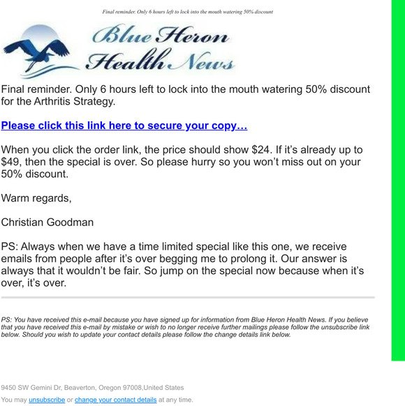 Only 6 hours left – Arthritis Special – 50% discount