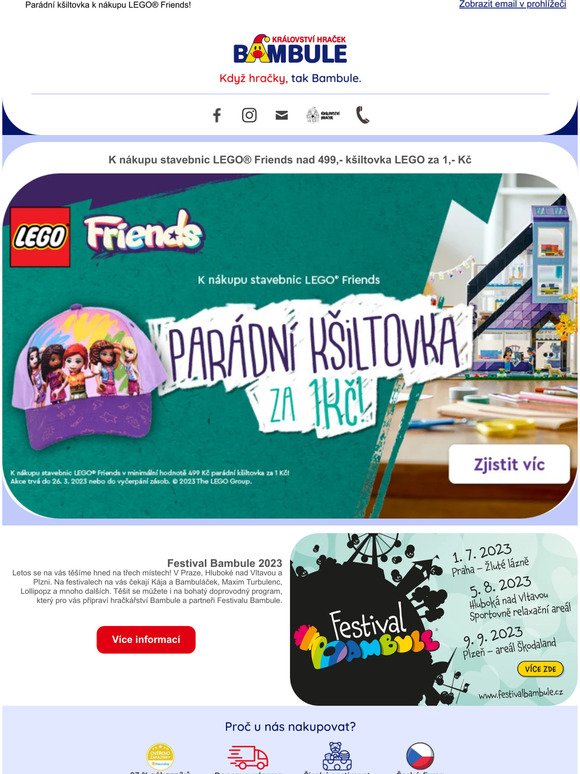 Kšiltovka za 1 kč k nákupu LEGO® Friends!