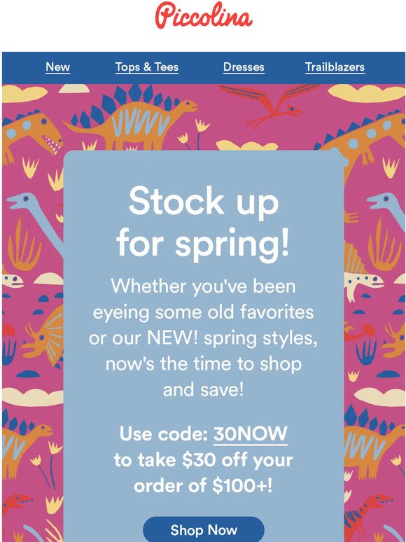 Save $30 when you spend $100+