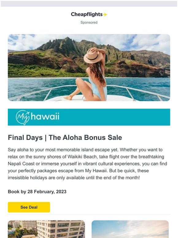 Say aloha to a tropical Hawaii escape from $1199*