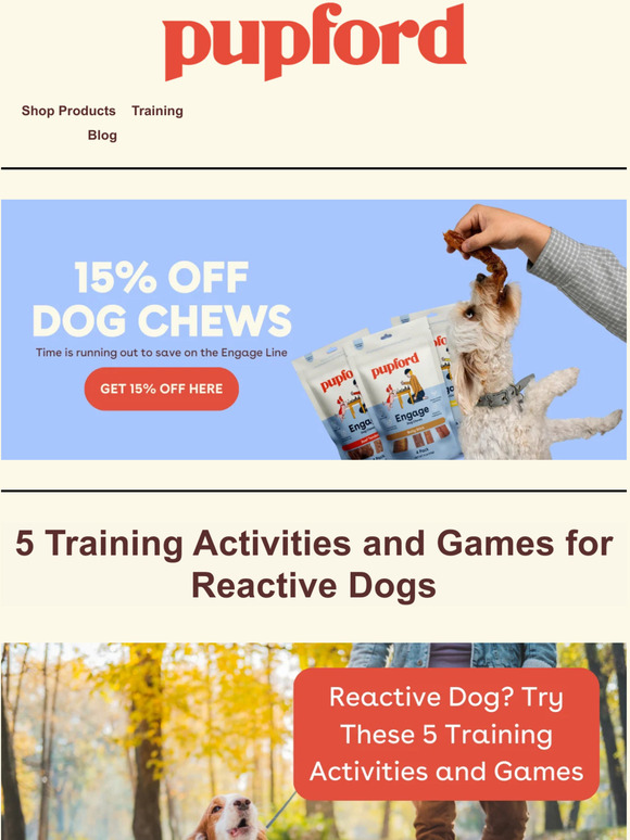 pupford [article] 5 Training Activities + Games for Reactive Dogs 🐶