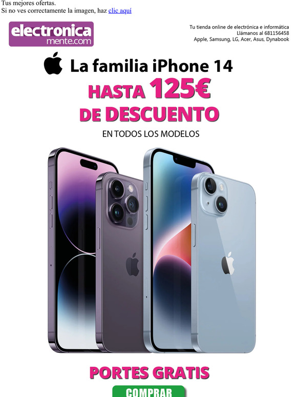 Hasta 125€ de dto. en la familia iPhone 14