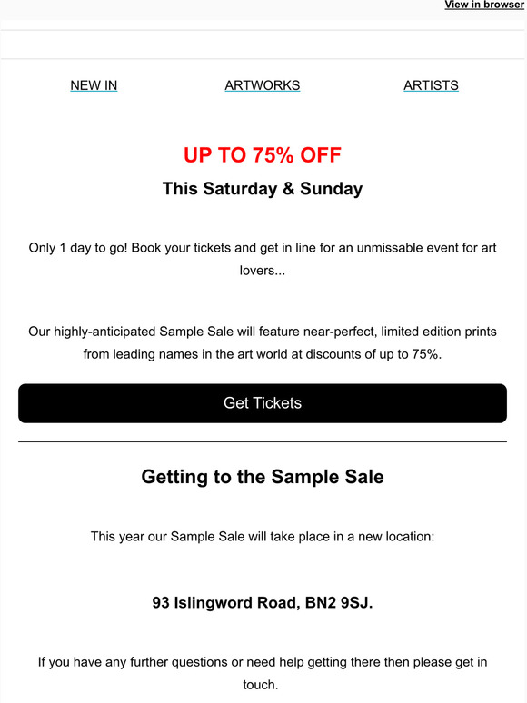 Up to 75% off Sample Sale starts tomorrow!