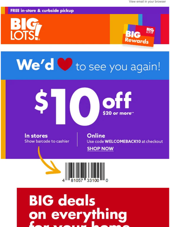 Big Lots: Where ya been? Here’s a $10 OFF for your next visit 📩 | Milled