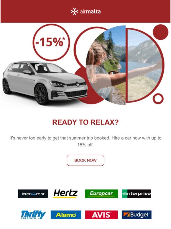 Get set for summer! | No stress this summer, just savings with up to 15% off car rental.
