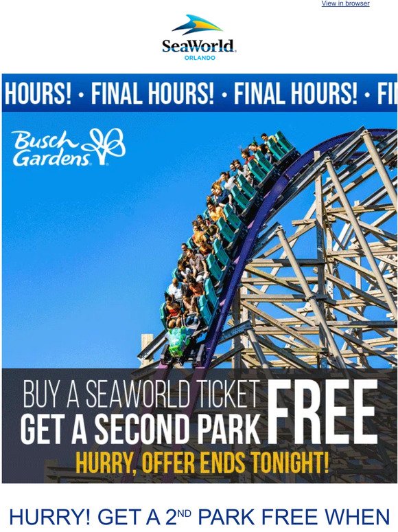 Final Hours: Get a 2nd Park FREE With a SeaWorld Ticket Now!