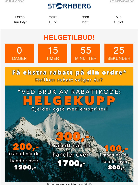 Stormberg (NO) Velg din rabattkode innen midnatt ⏰ Milled
