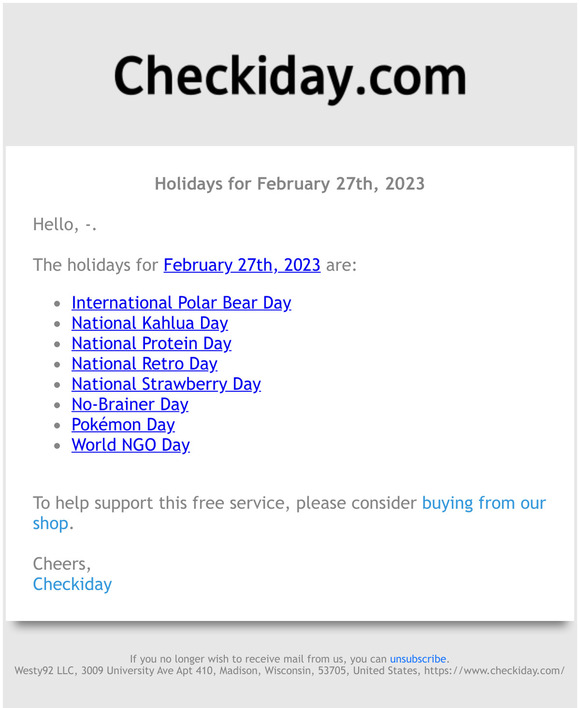 Checkiday Holidays for February 27th, 2023! 📅🎉 Milled