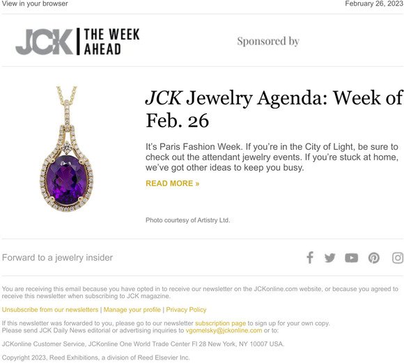 JCK Jewelry Agenda: Week of Feb. 26
