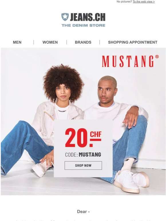 👖🐎 CHF 20 discount on Mustang jeans – JEANS.CH – free shipping