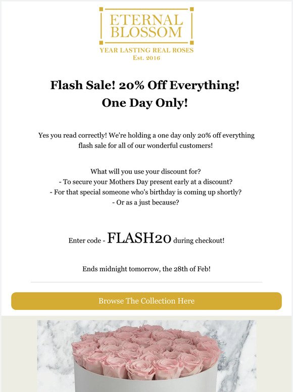 Flash Sale - 20% Off All Arrangements - One Day Only!
