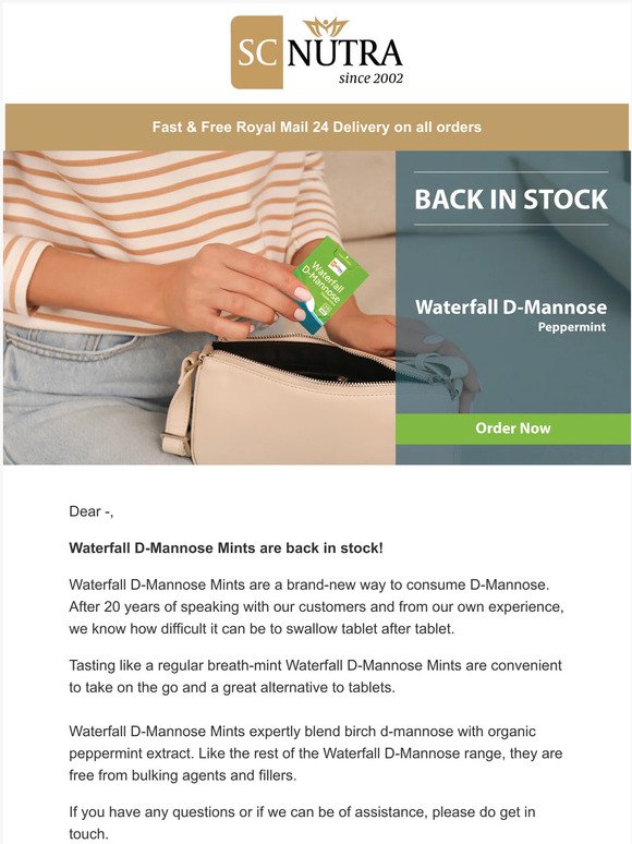 Waterfall D-Mannose Mints - Back in Stock!