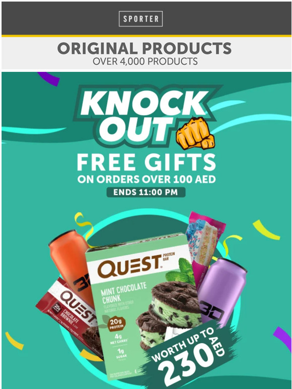 Knockout Offers end tonight 👊 FREE gifts worth up to AED 230 on all orders over AED 100.