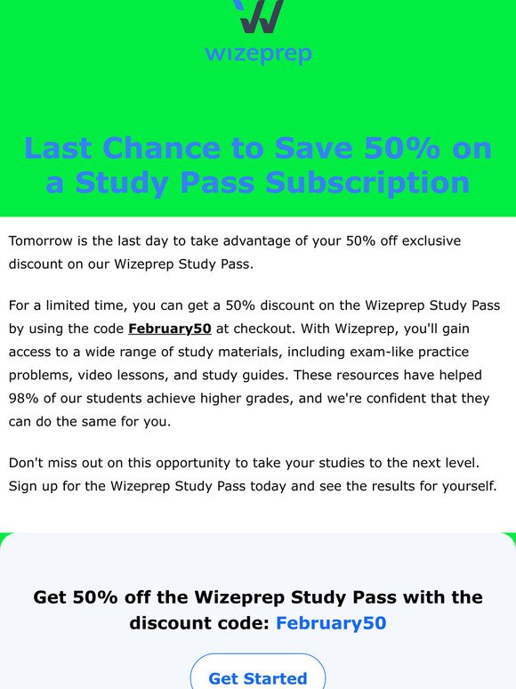 Last Chance! Boost Your Grades & Save 50% on Study Pass