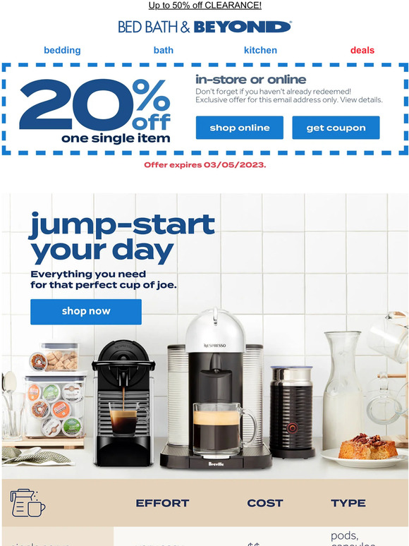 Bed Bath & Beyond Shop coffee musthaves from Breville & Nespresso ☕