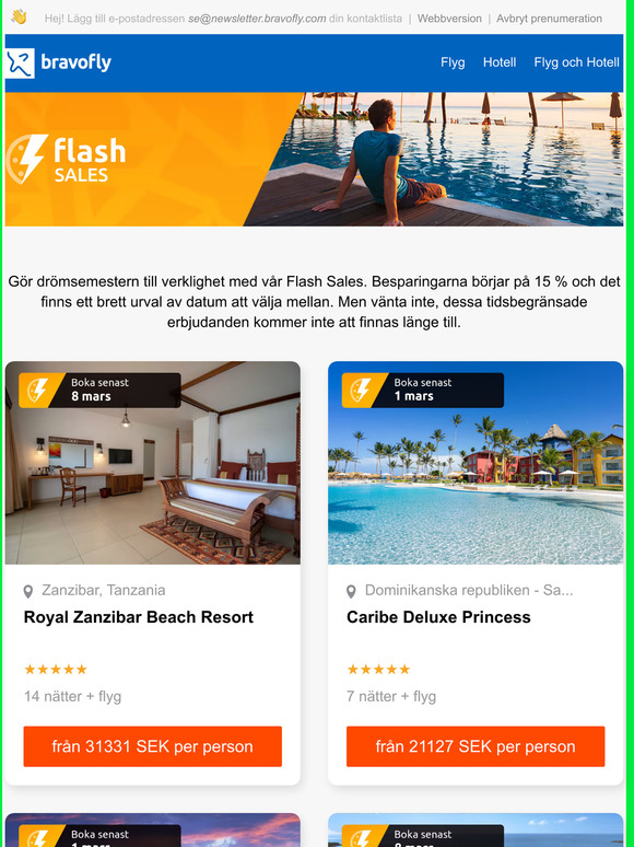 Res bort från endast 2797 SEK med vår Flash Sales