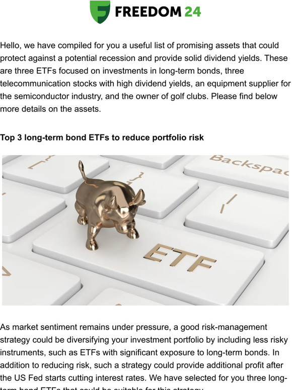 New investment ideas: ETFs, telecoms and other promising stocks