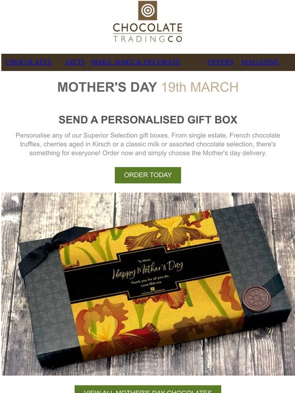 Send the finest chocolates this Mother's Day 19th March