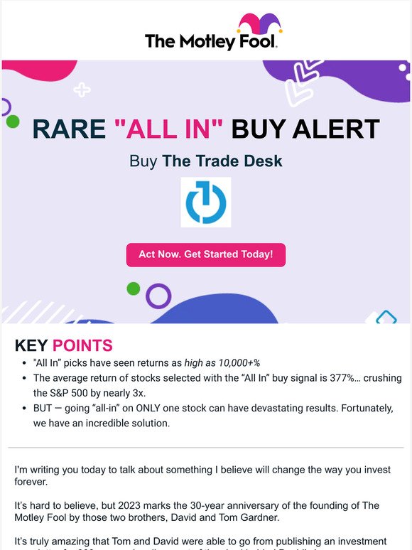 The Motley Fool Rare “All In” Buy Alert Milled
