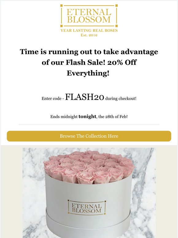 Reminder - Last Day To Take Advantage of Our Flash Sale - 20% Off All Arrangements