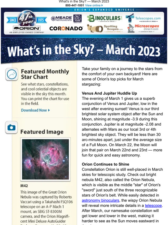 Orion Telescopes What's In The Sky March 2023 Milled