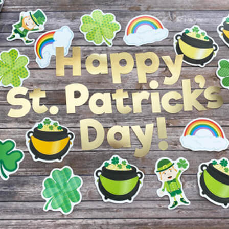 Photo of St. Patrick's Cut-Outs and Letters spelling Happy St. Patrick's Day