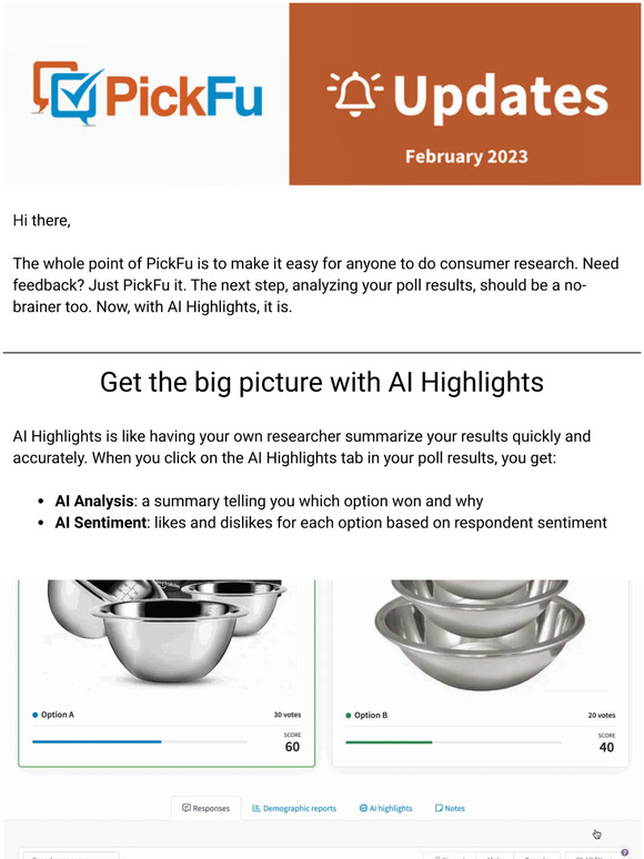 PickFu product update: AI edition