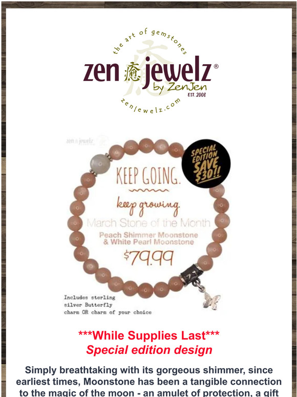 MARCH STONE OF THE MONTH (!!SPECIAL EDITION DESIGN!!) - Keep going. Keep Growing. - SHOP OUR PEACH SHIMMER & WHITE PEARL BRACELET TODAY & SAVE $30!!