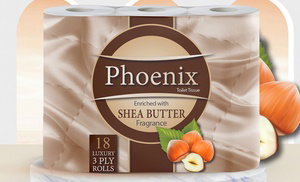 18, 45 or 90 Rolls of Phoenix Shea Butter Three-Ply Toilet Paper