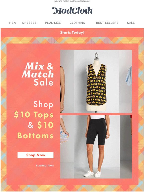 $10 tops, $10 bottoms coming right up!