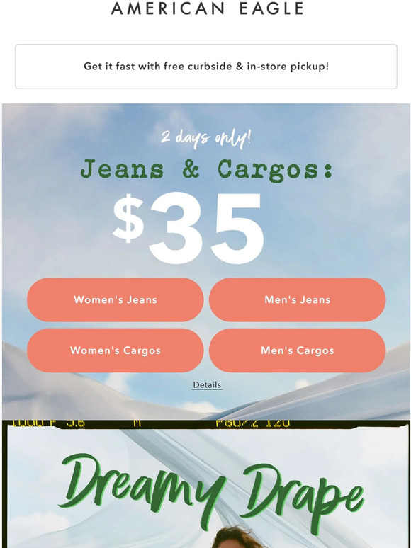 American Eagle 35 jeans & cargos starts NOW Milled