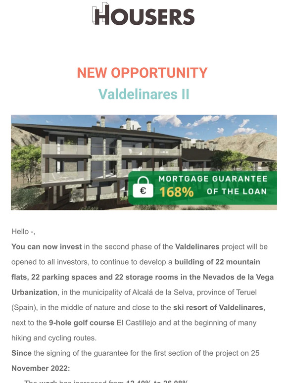 💰💰 You can now invest in Valdelinares II, with mortgage guarantee 168% of the loan
