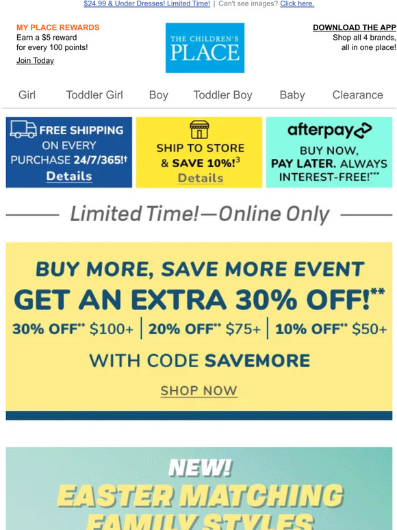 Children's Place: EXTRA 30% off ENTIRE purchase w/CODE SAVEMORE | Milled