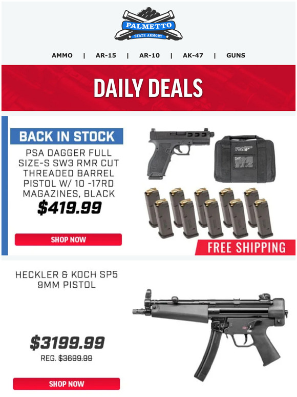 Palmetto State Armory Back In Stock! PSA Dagger Full Size S SW3 RMR w/ 10 Mags & Bag 419.