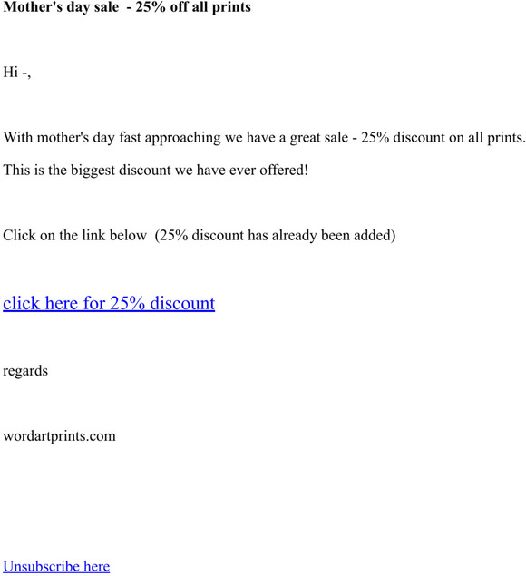— - 25% off all prints for mother's day
