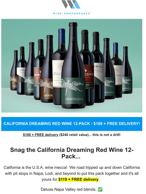 meet the 'california dreaming' red wine 12-pack...