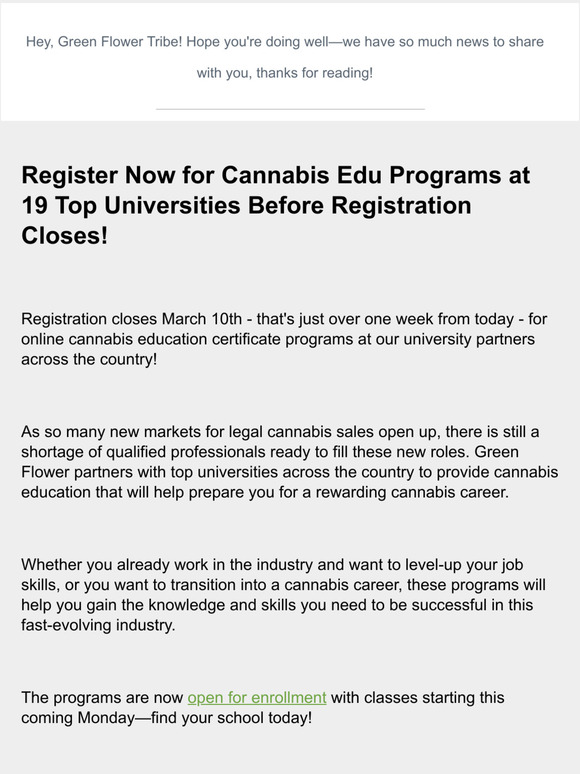 Green Flower Media Register for Cannabis Edu at Universities, CHC