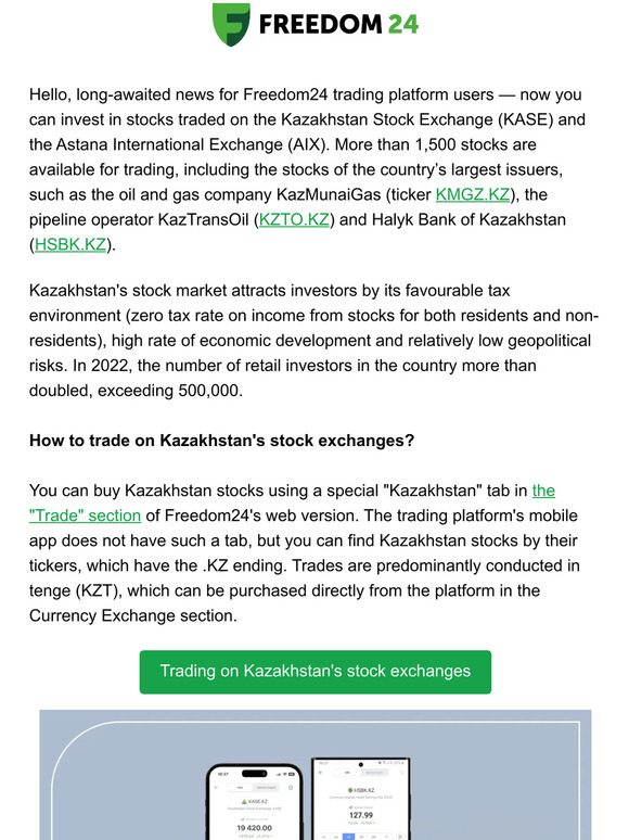 Kazakhstan stock market — already on Freedom24