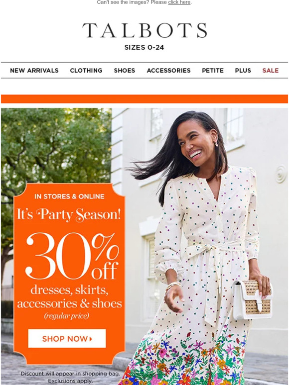📣 30% off dresses, skirts, accessories & shoes!