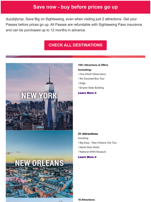 Only 3 more days & prices must go up - Explore Sightseeing Pass destinations 🌎