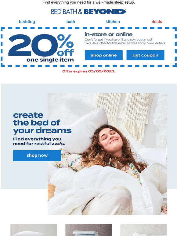 Bed Bath & Beyond 20 COUPON unlocked! A bed 🛏️ made for better zzz’s