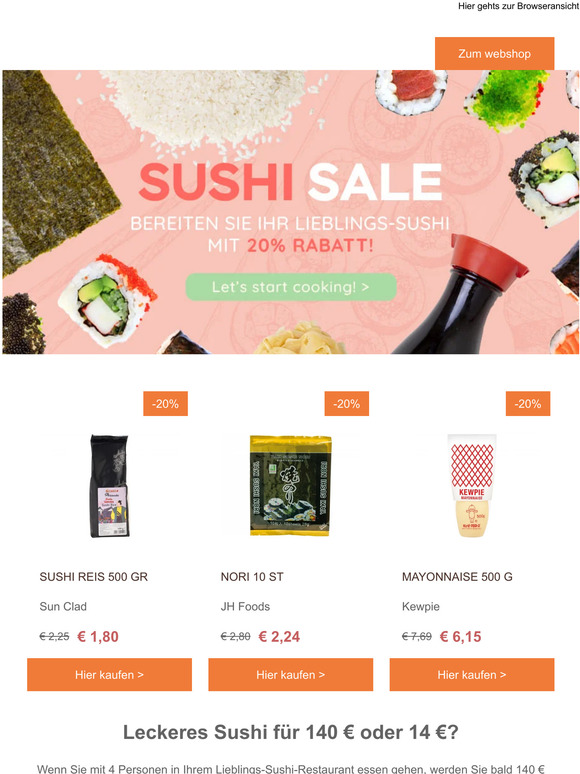 Kaufen Sie Ihr Sushi für -20% weniger!  🍣