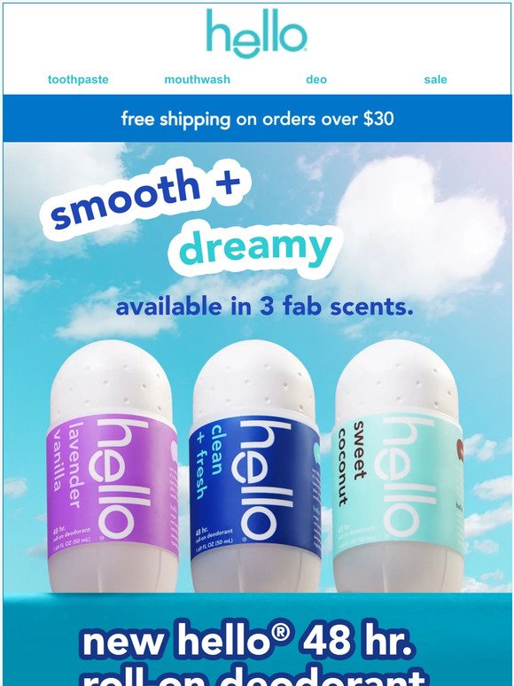 new: smooth + dreamy roll-on deodorant from hello 😍